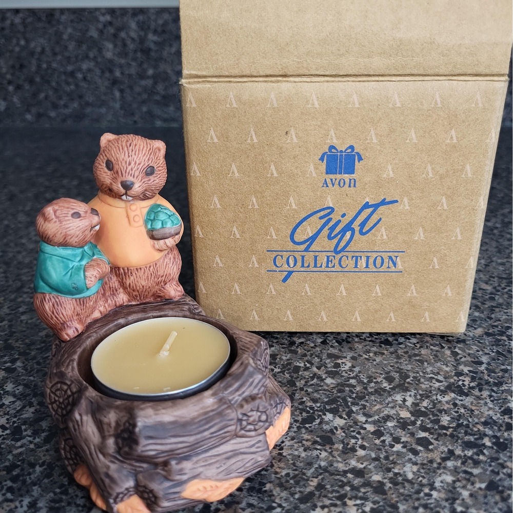 Vintage Avon Fireside Friends Candle Holder Autumn Spice Tealight w Box